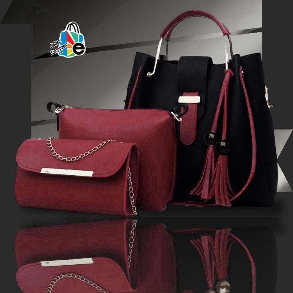 Plain Leather Hand Bag Set .