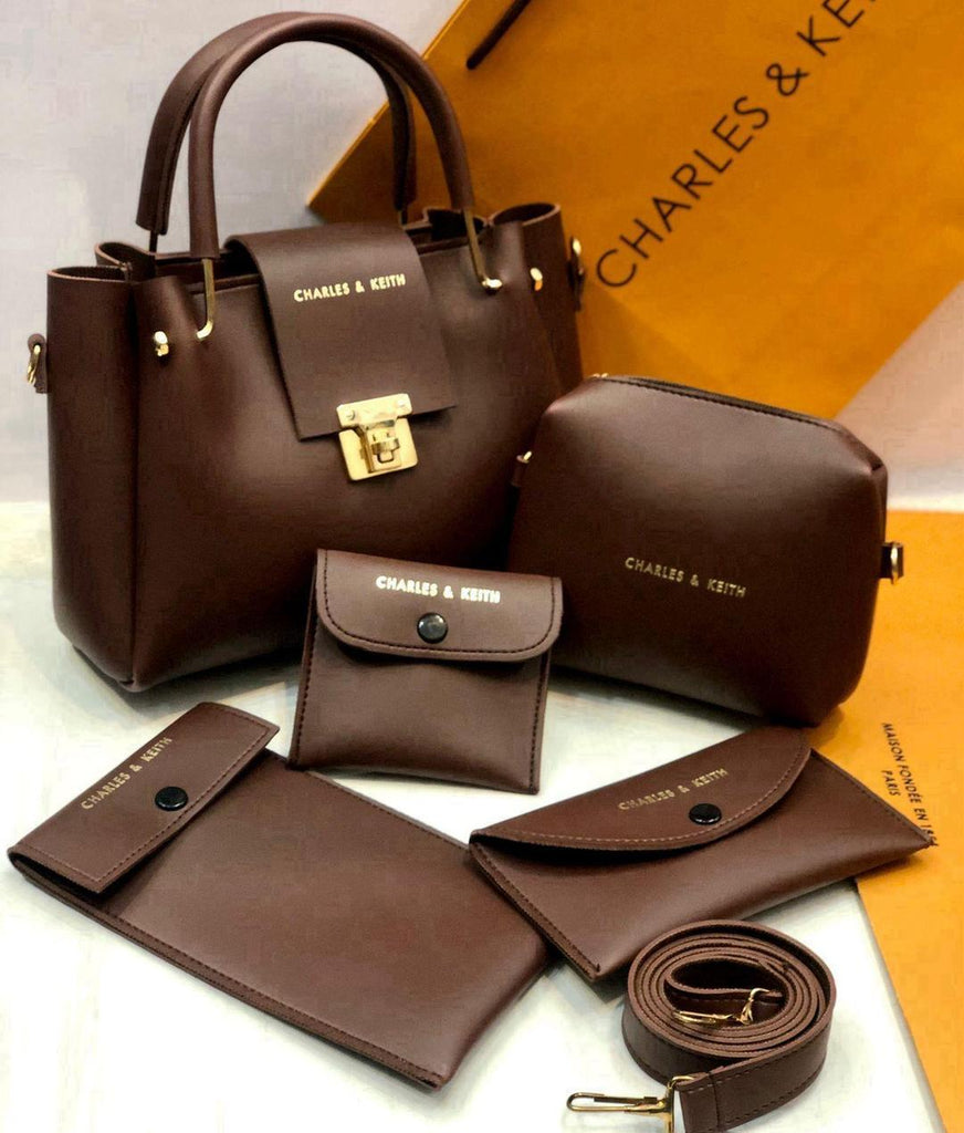 Plain Leather Hand Bag Set.