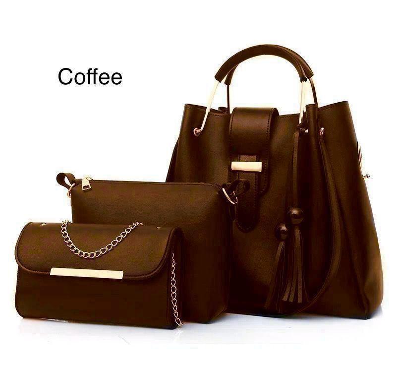 Plain Leather Hand Bag Set.