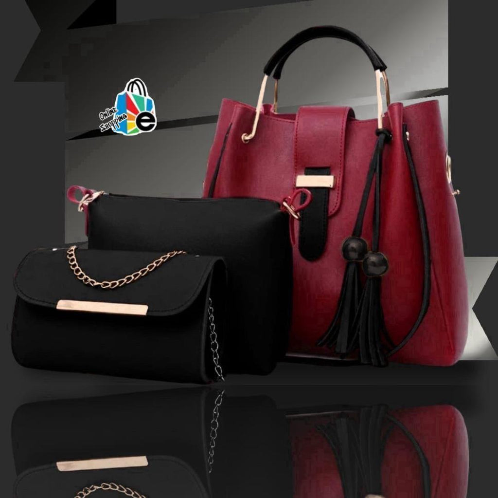 Plain Leather Hand Bag Set .