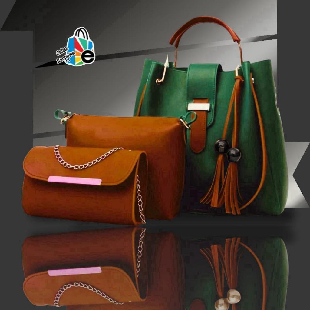 Plain Leather Hand Bag Set .